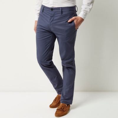 Blue stretch slim chino trousers
